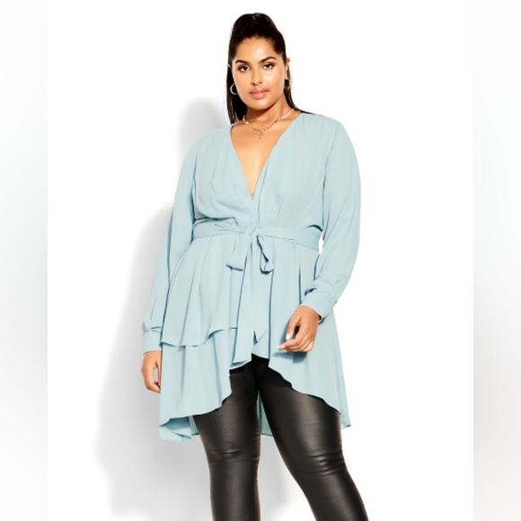 City Chic Tops - City Chic Shibara Seafoam Blouse Blue / Green Wrap Top Size XL/22